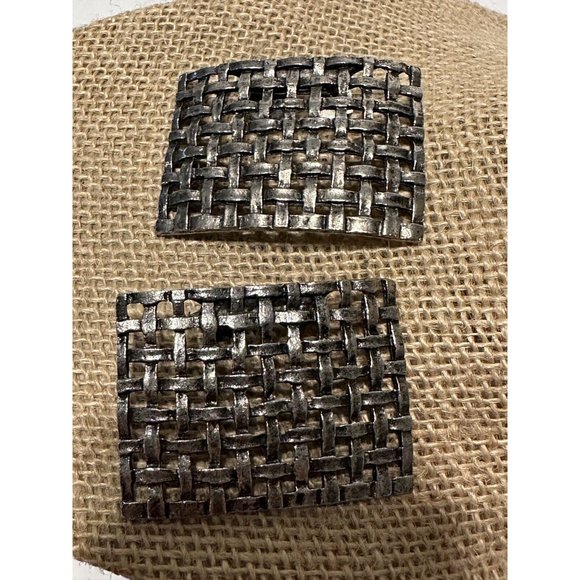 Musi Shoe Clips | Rectangle | Vintage Silver Tone Woven Mesh - Picture 7 of 7